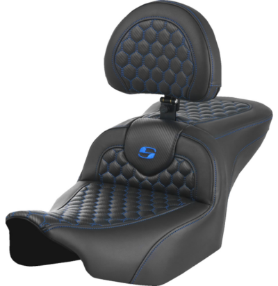 Seat - Saddlemen - RoadSofa - Honeycomb - Blue Stitching - with Backrest - FLTR/FLHX '23-'24