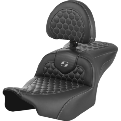 Seat - Saddlemen - RoadSofa - Honeycomb - Gray Stitching - with Backrest - FLTR/FLHX '23-'24