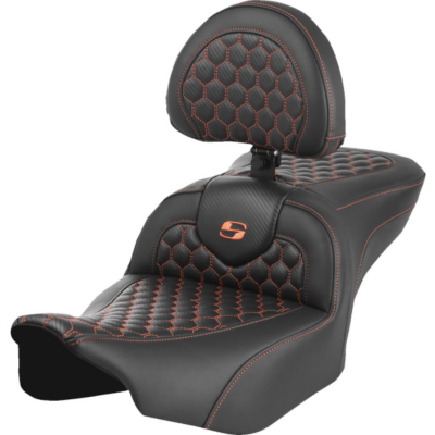 Seat - Saddlemen - RoadSofa - Honeycomb - Orange Stitching - with Backrest - FLTR/FLHX '23-'24