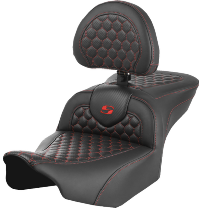 Seat - Saddlemen - RoadSofa - Honeycomb - Red Stitching - with Backrest - FLTR/FLHX '23-'24