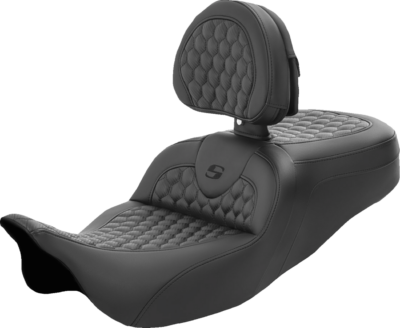 Seat - Saddlemen - RoadSofa - Honeycomb - Black Stitching - with Backrest - FL '08-'23