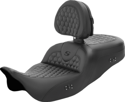 Seat - Saddlemen - RoadSofa - Honeycomb - Black Stitching - with Backrest - Heated - FL '08-'23