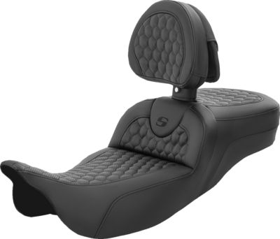 Seat - Saddlemen - RoadSofa - Honeycomb - Black Stitching - Extended Reach - with Backrest - FL '08-'23