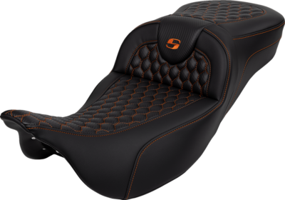 Seat - Saddlemen - RoadSofa - Honeycomb - Orange Stitching - Extended Reach - without Backrest - FLH/FLT '08-'23