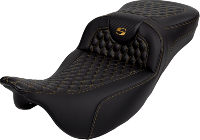 Seat - Saddlemen - RoadSofa - Honeycomb - Gold Stitching - Extended Reach - without Backrest - FLH/FLT '08-'23