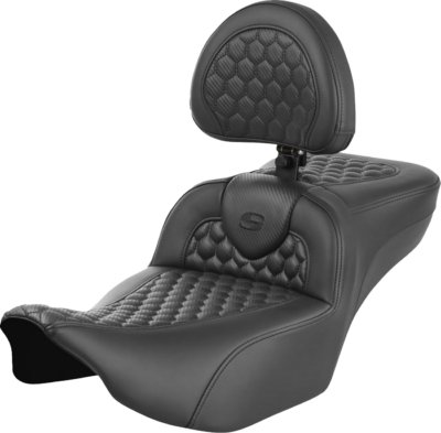 Seat - Saddlemen - RoadSofa - Honeycomb - Black Stitching - Extended Reach - with Backrest - FLTR/FLHX '23-'24